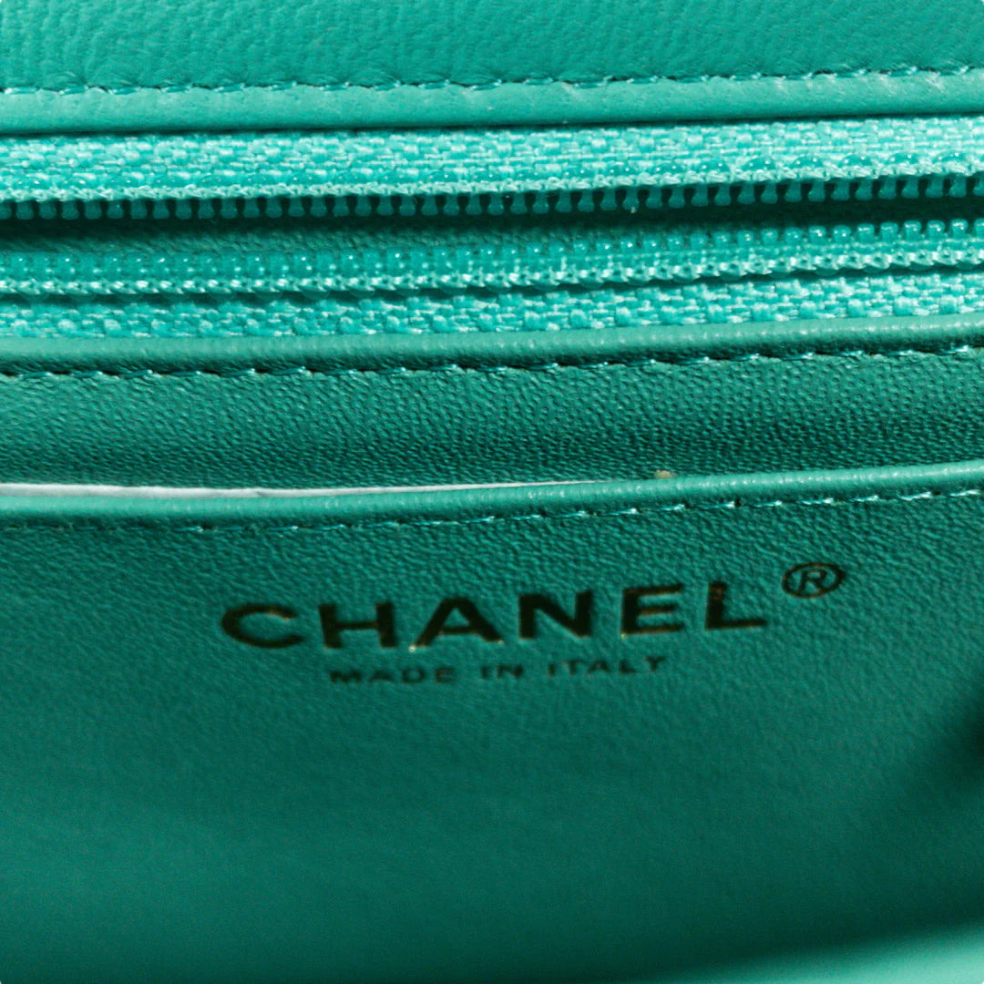 Chanel Teal Lambskin Rectangular Mini Flap GHW