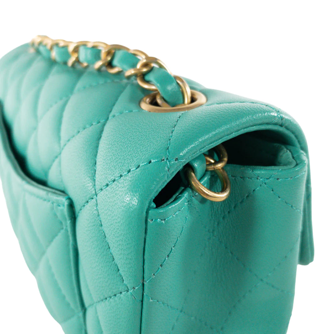 Chanel Teal Lambskin Rectangular Mini Flap GHW