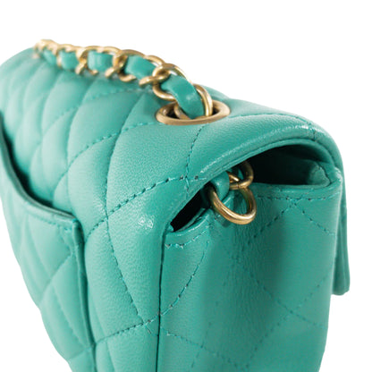 Chanel Teal Lambskin Rectangular Mini Flap GHW