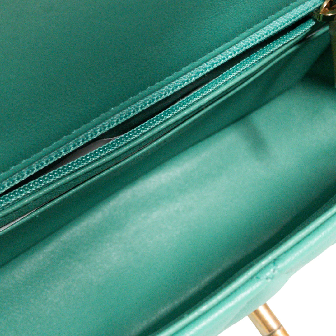 Chanel Teal Lambskin Rectangular Mini Flap GHW