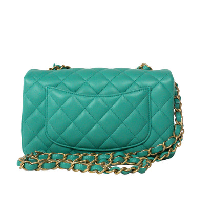 Chanel Teal Lambskin Rectangular Mini Flap GHW