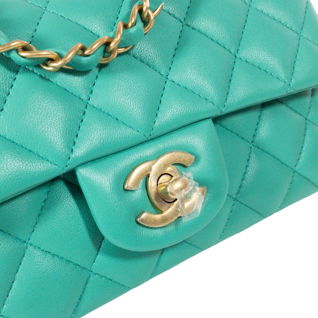 Chanel Teal Lambskin Rectangular Mini Flap GHW