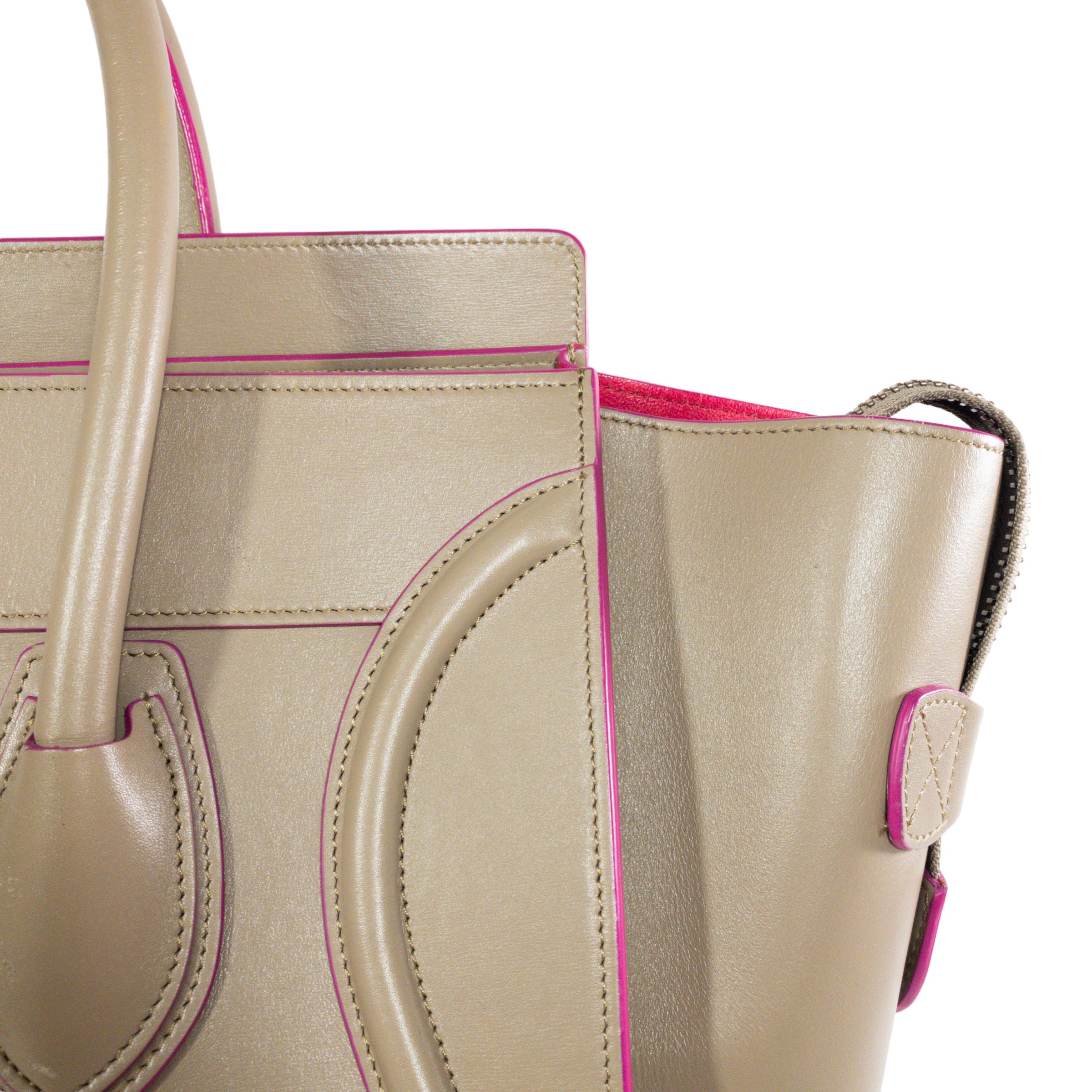 Celine Taupe  Mini Luggage Tote w Pink Trim