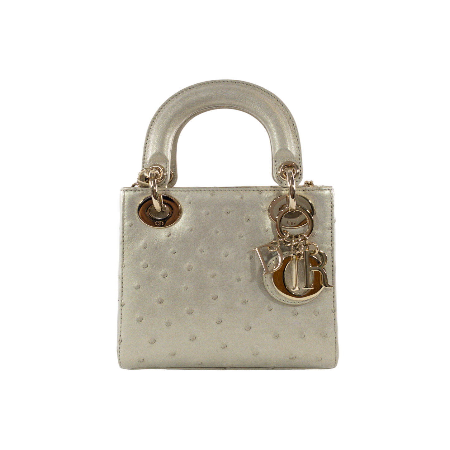 Dior Champagne Ostrich Mini Lady Dior GHW