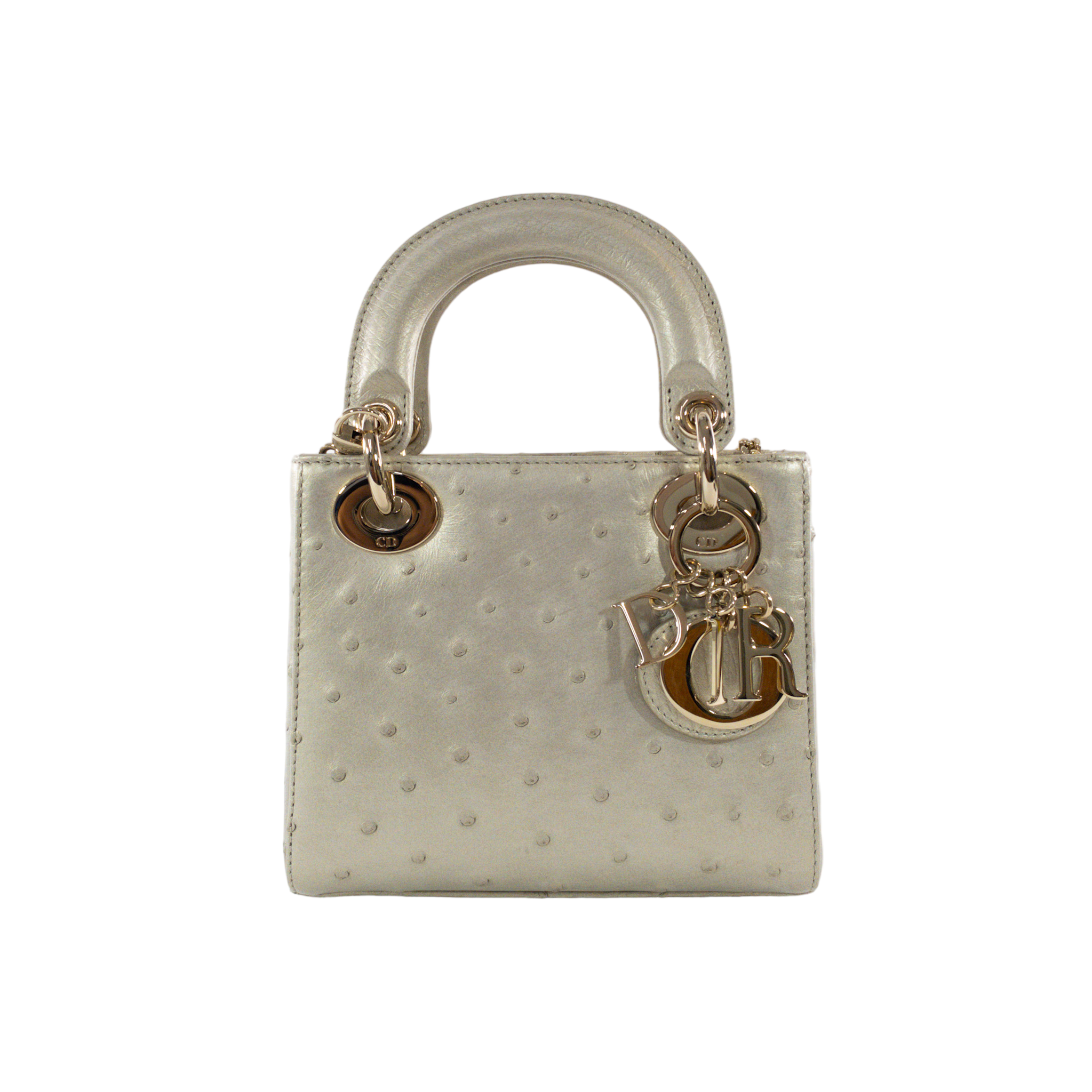 Dior Champagne Ostrich Mini Lady Dior GHW