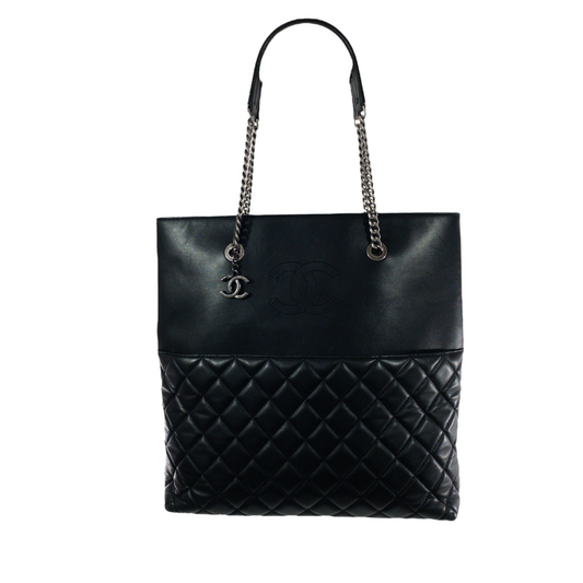 Chanel Navy/Black Quilted Lambskin Shopper Tote RHW
