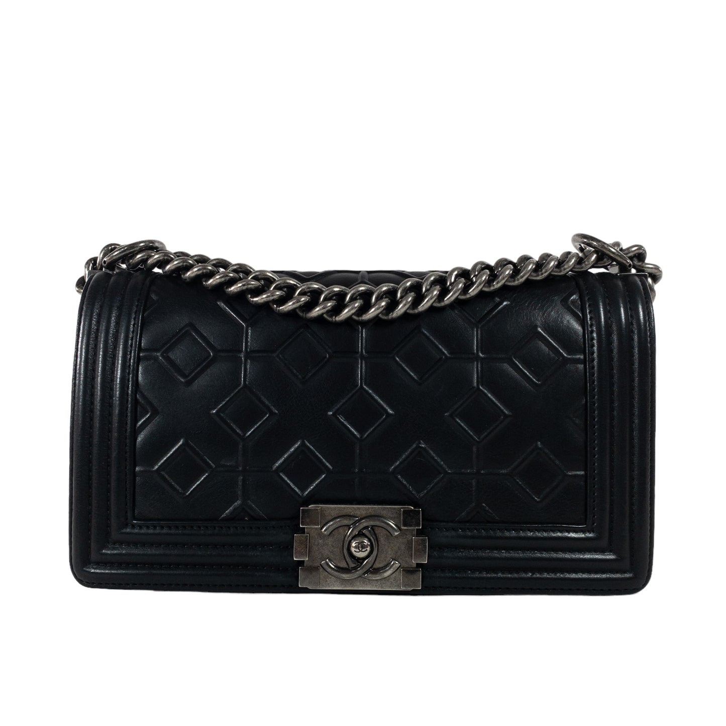 Chanel Black Arabesque Embossed Medium Boy Bag RHW