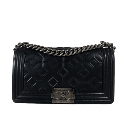 Chanel Black Arabesque Embossed Medium Boy Bag RHW