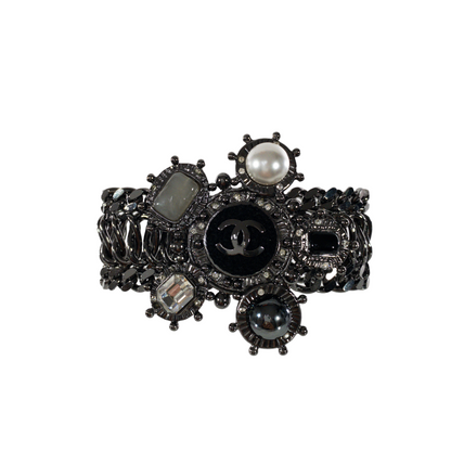 Chanel Gunmetal Chain Link Gripoix Bracelet