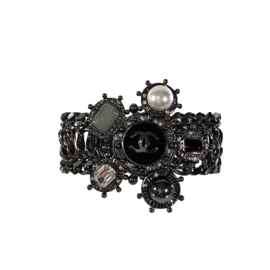 Chanel Gunmetal Chain Link Gripoix Bracelet