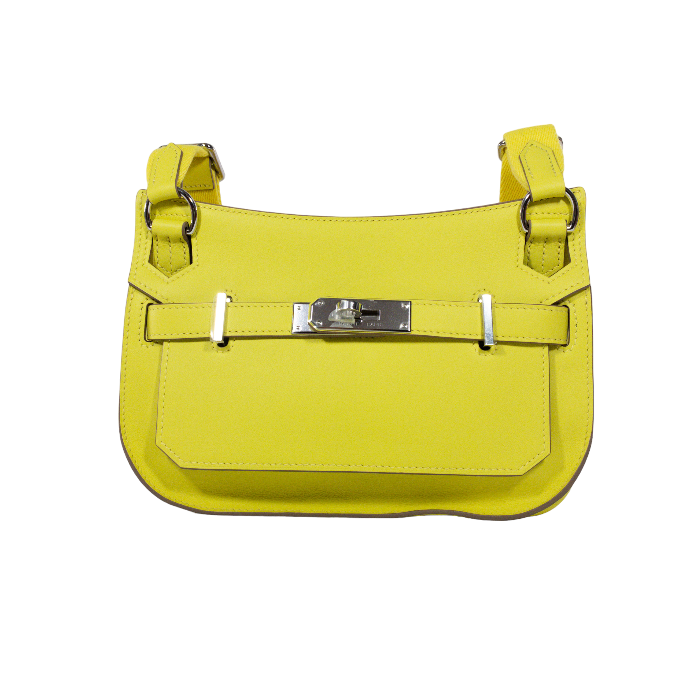 Hermes Kelly Handbag Lime Swift with Palladium Hardware 25 Yellow