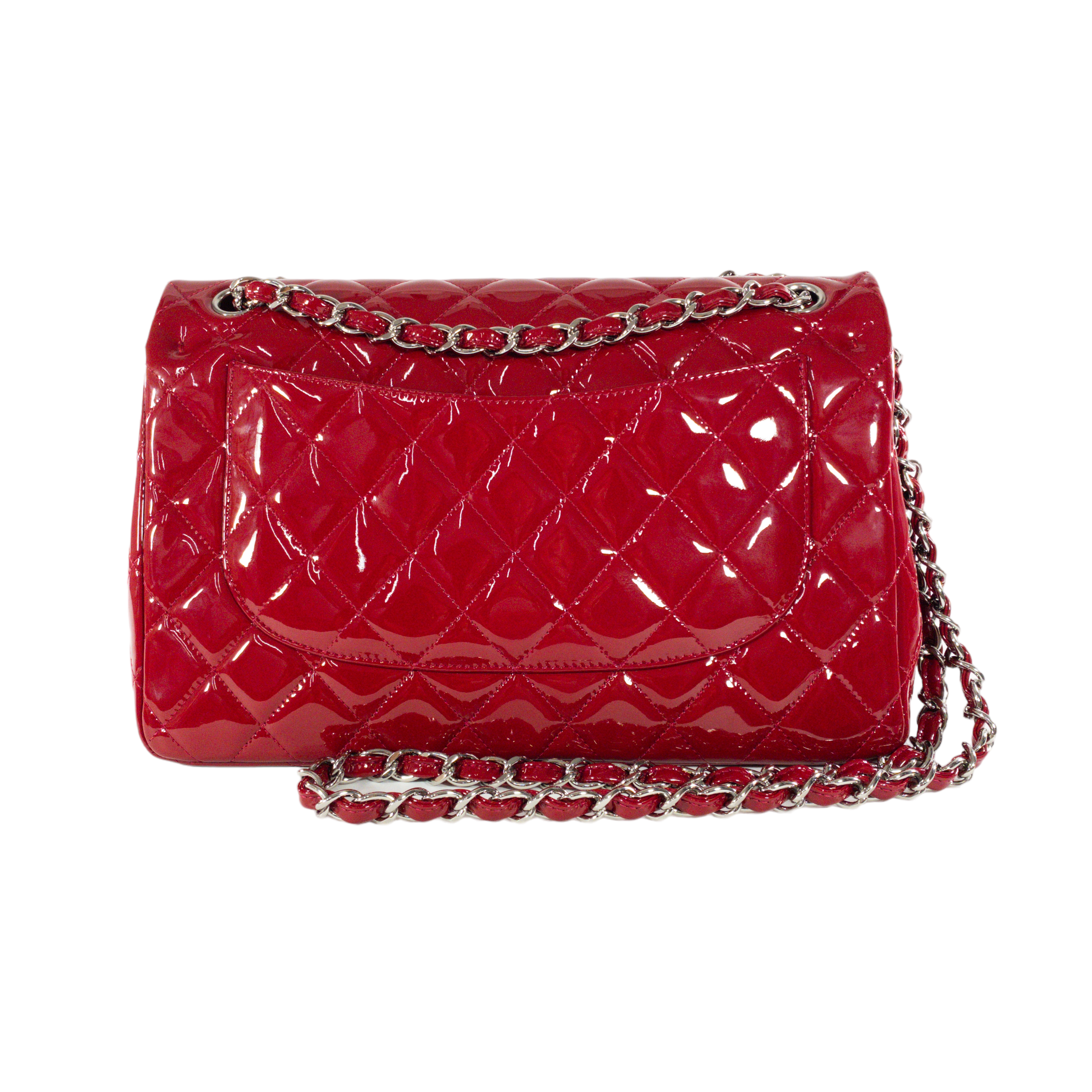 Chanel Red Patent Leather Quilted Jumbo Classic Flap SHW