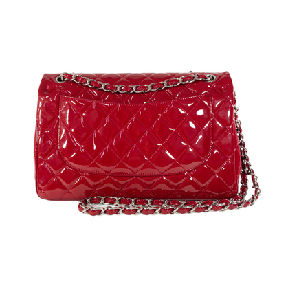 Chanel Red Patent Leather Quilted Jumbo Classic Flap SHW