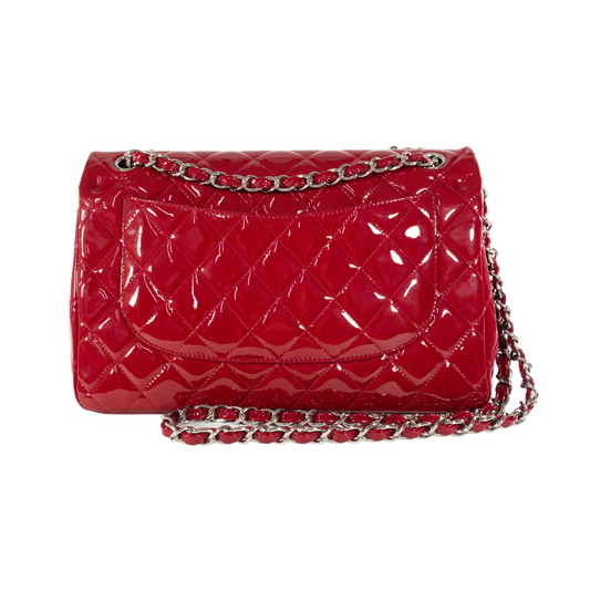 Chanel Red Patent Leather Quilted Jumbo Classic Flap SHW