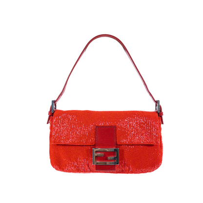 Fendi Poppy Red Beadded Baguette