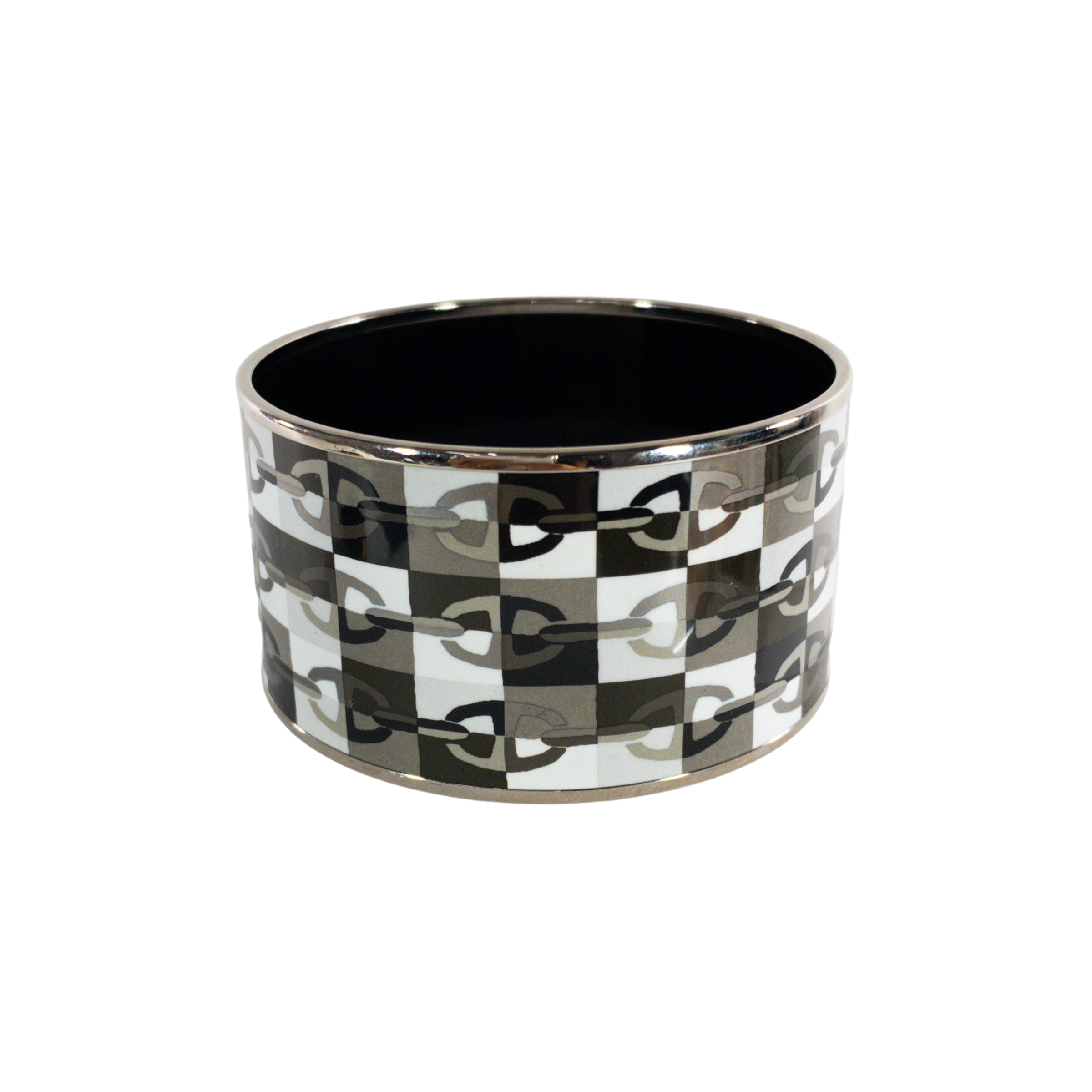 Hermes Extra-Wide Black and Gray Chain D'Ancre Enamel Bangle