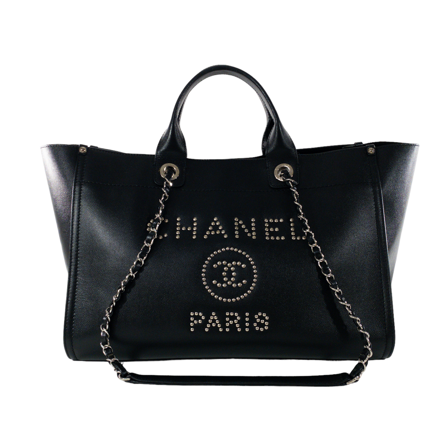 Chanel Black Studded Caviar Deauville SHW