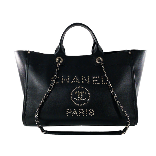 Chanel Black Studded Caviar Deauville SHW