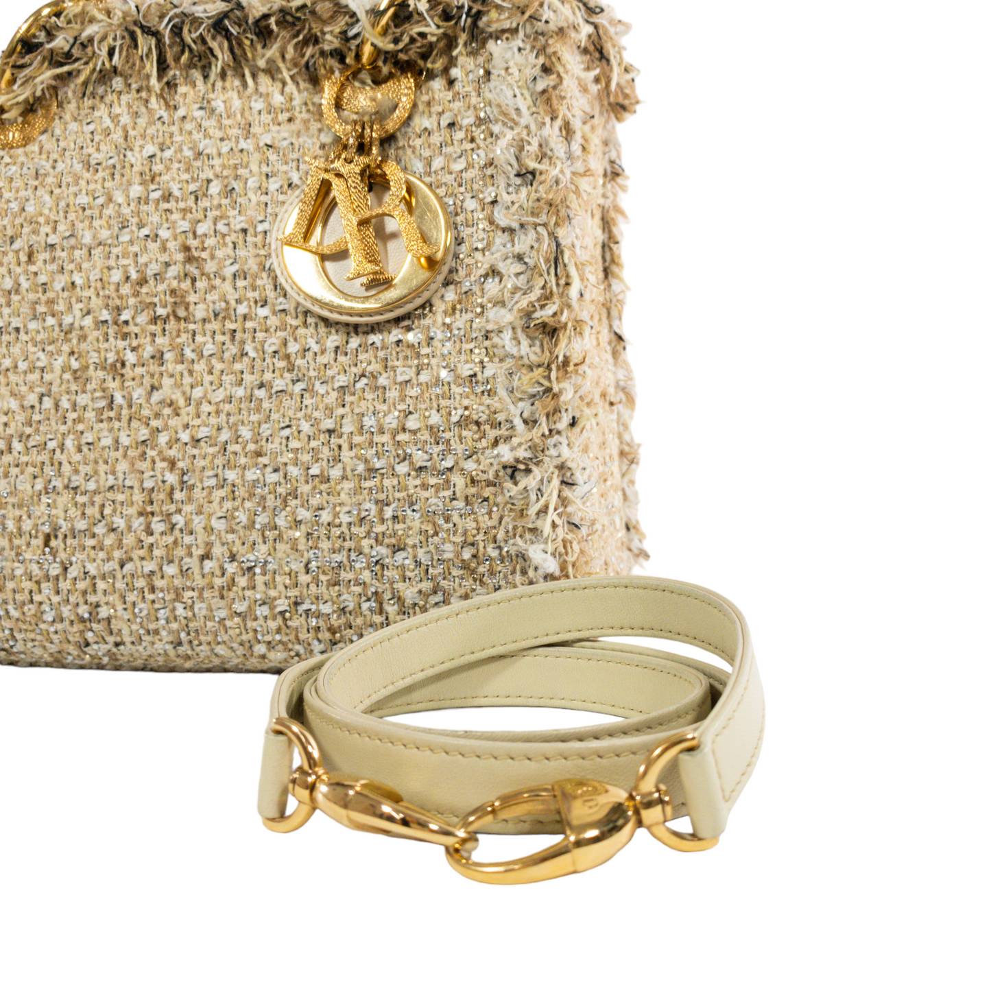 Dior Taupe Tweed Medium Lady Dior w Crystals