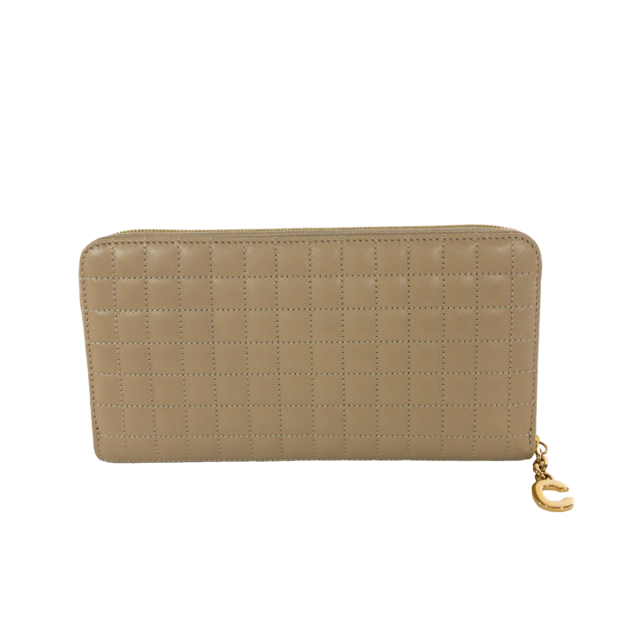 Celine Beige Quilted Zip Wallet