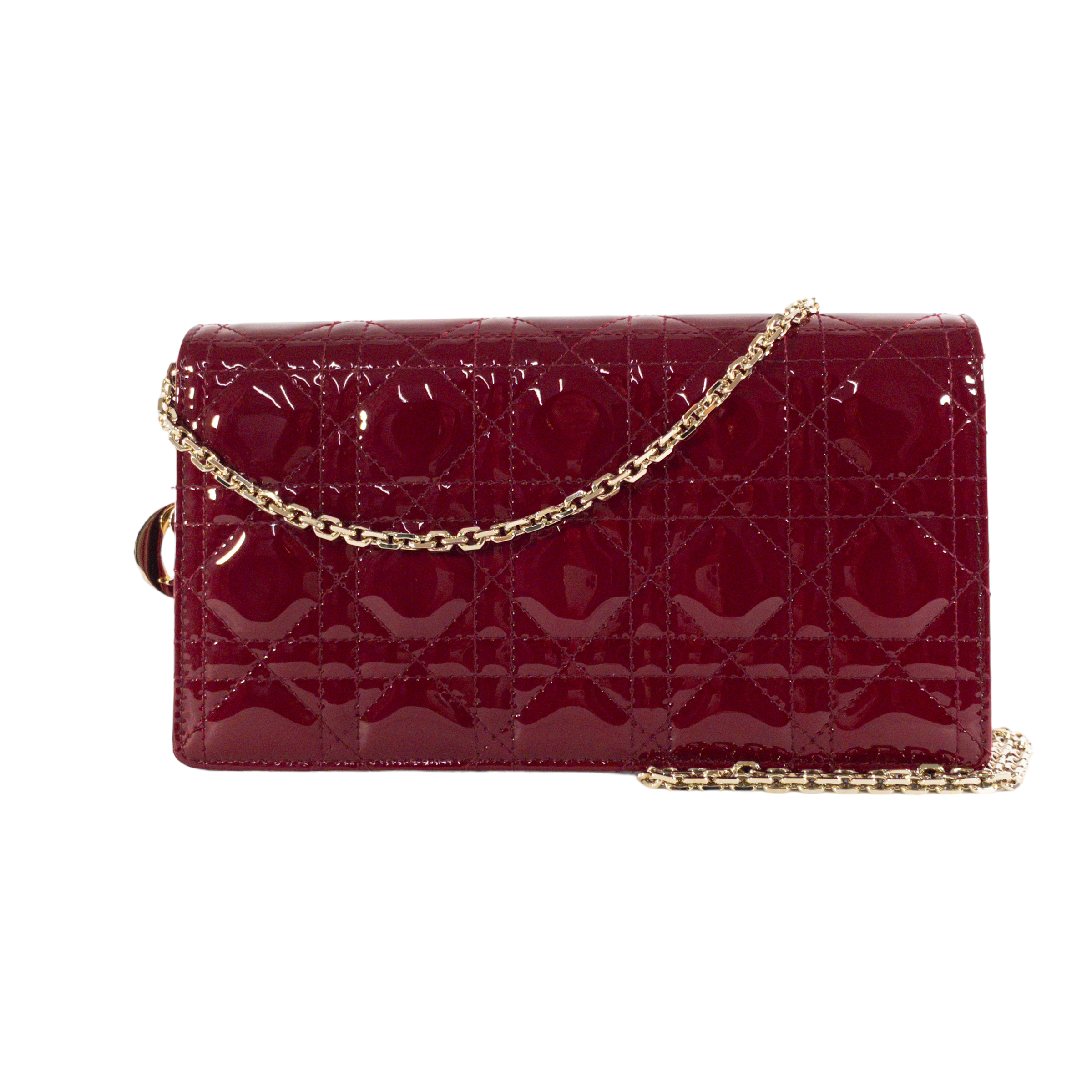 Dior Red Patent Lady Dior Chain Wallet