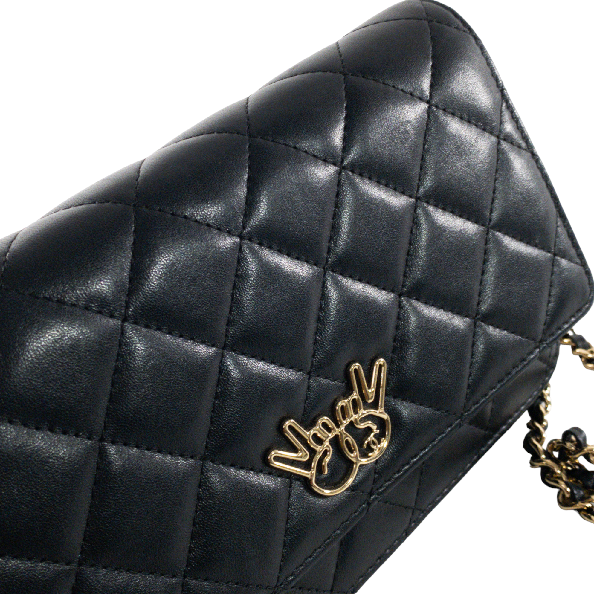 Chanel Black Peace Sign Lambskin WOC