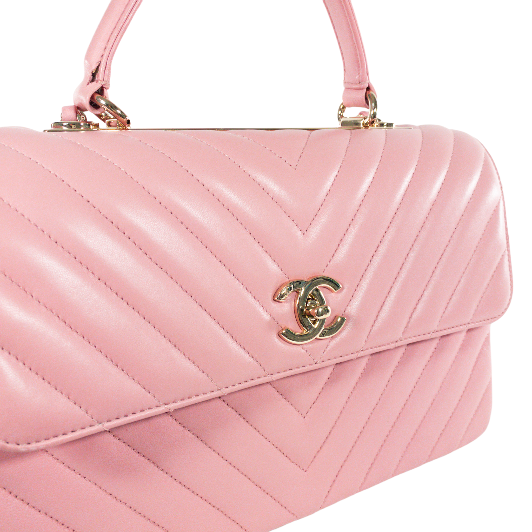 CHANEL Trendy CC Chevron Top Handle Flap Shoulder Bag Light Pink