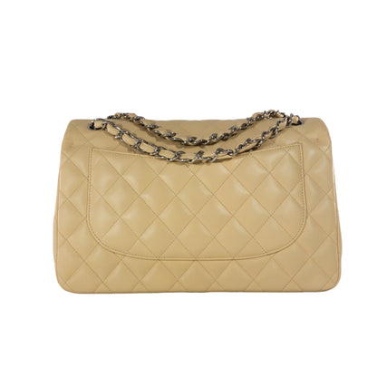 Chanel Beige Lambskin Jumbo Classic Flap SHW