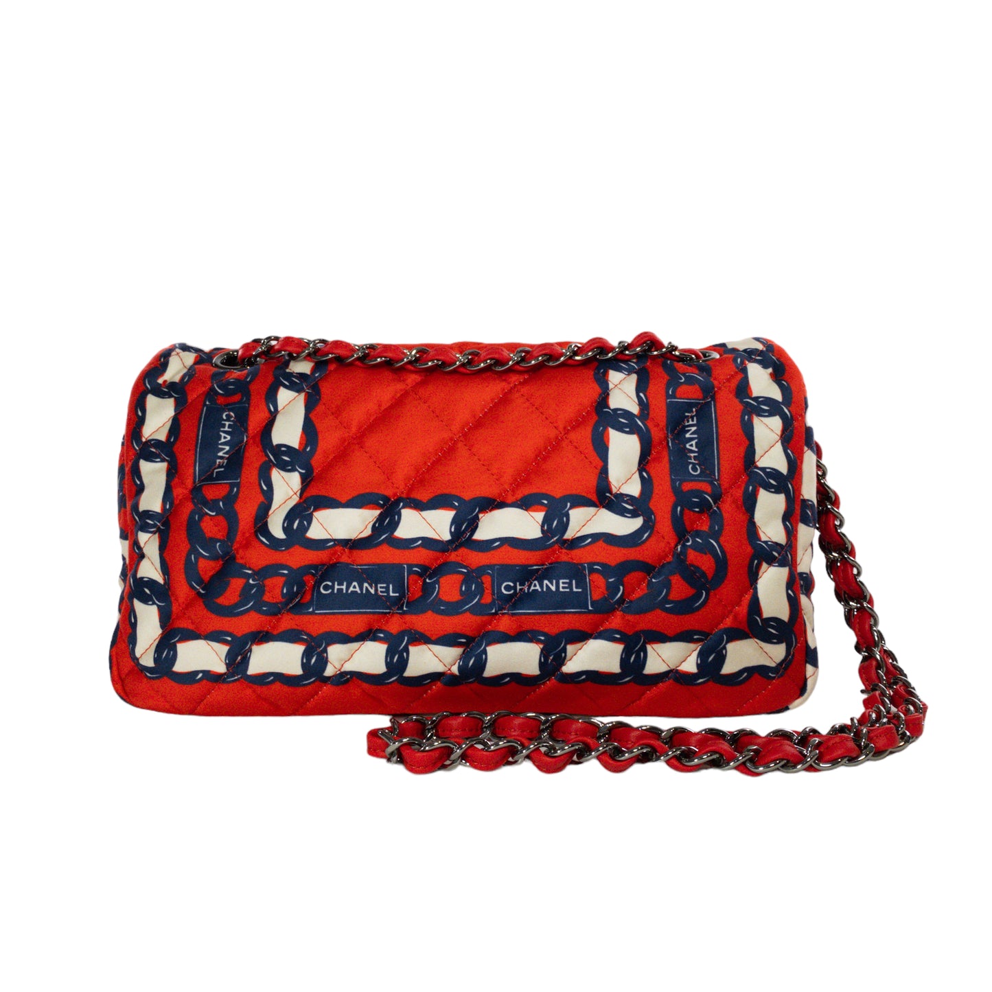 Chanel Printed Silk Medium Single Flap