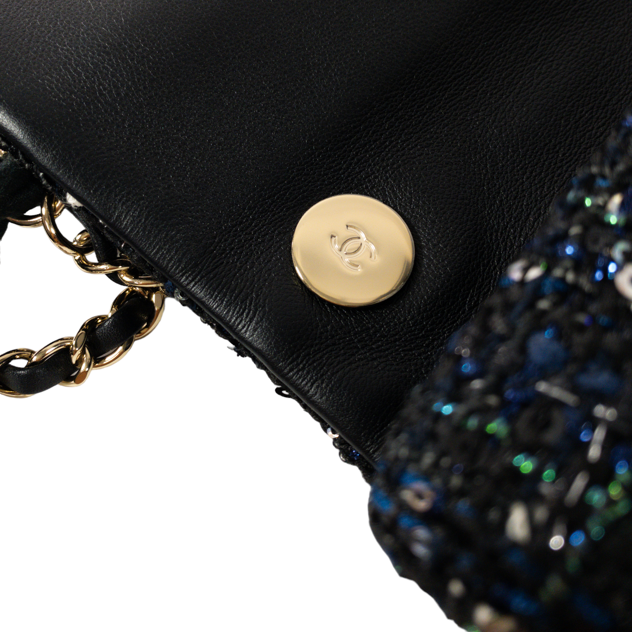 Chanel Sequin Tweed Pearl Strap Flap Bag