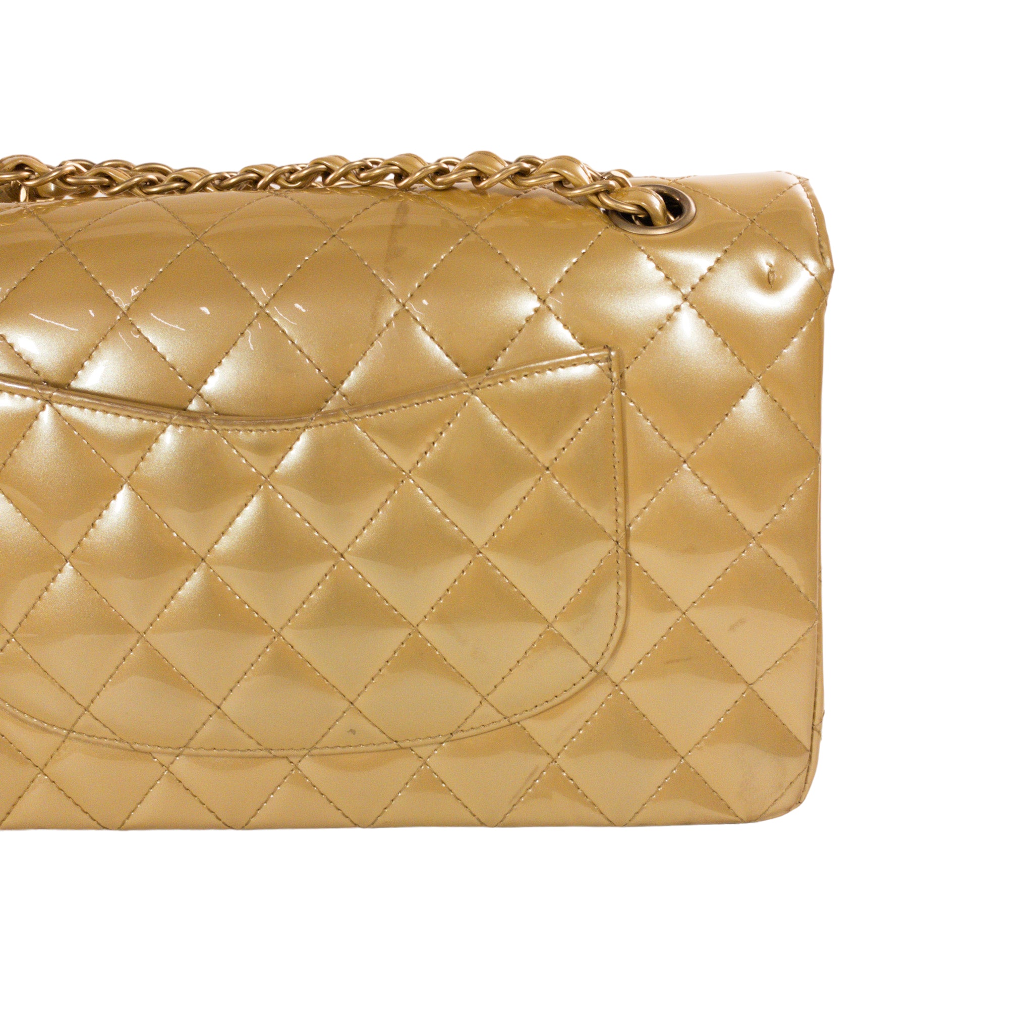 Chanel Gold Patent Medium Flap GHW