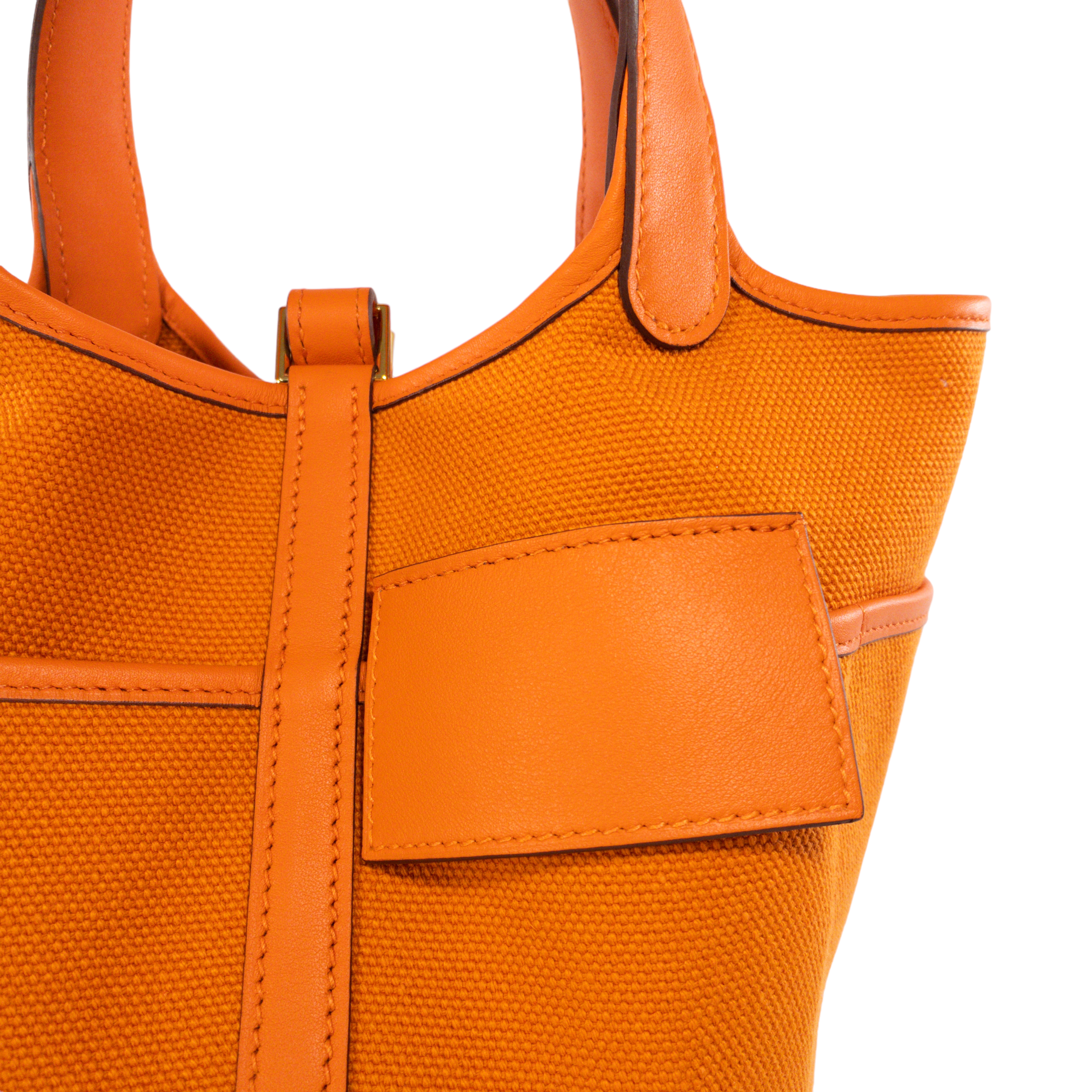 Hermes Cargo Picotin 18 Orange Toile GHW