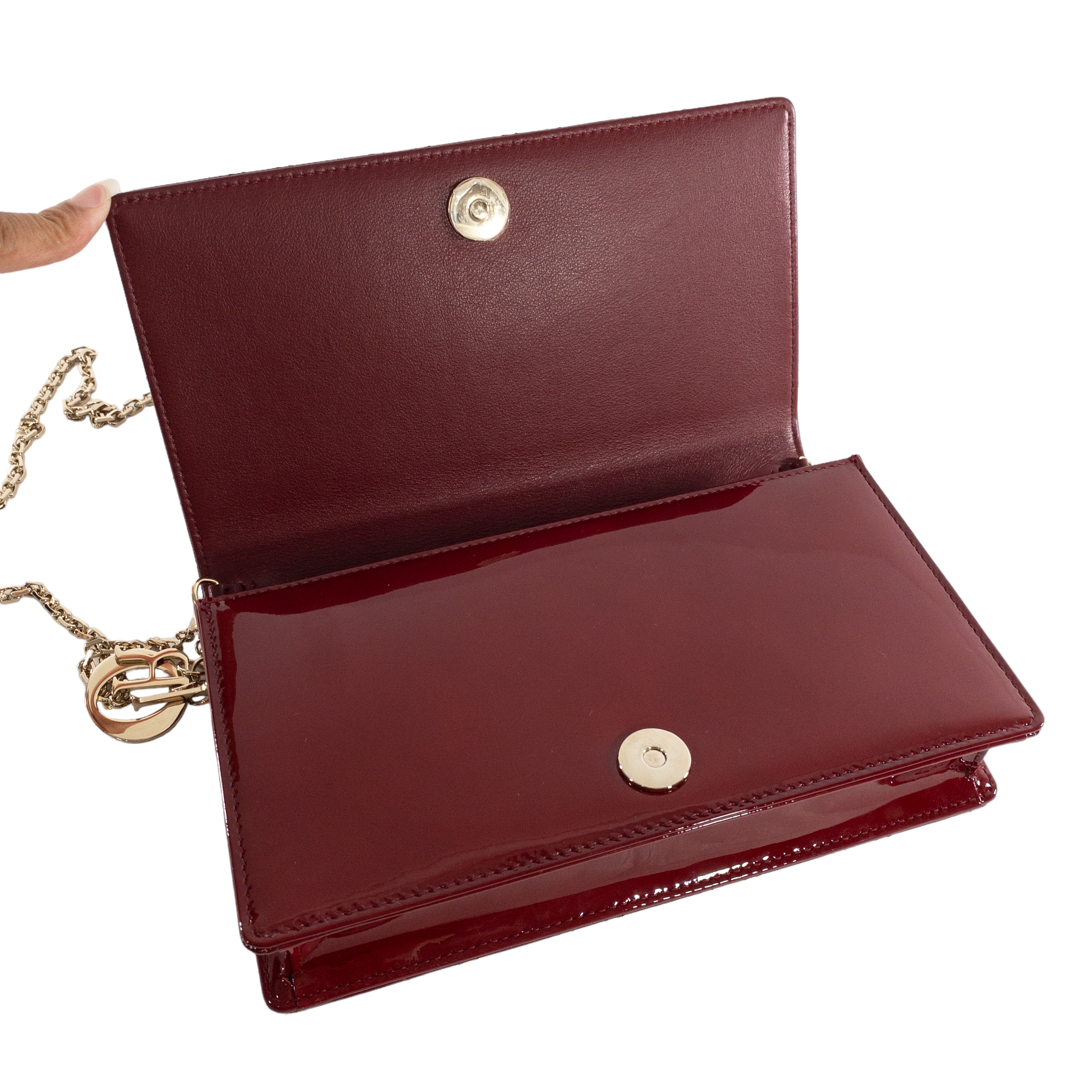 Dior Red Patent Lady Dior Chain Wallet