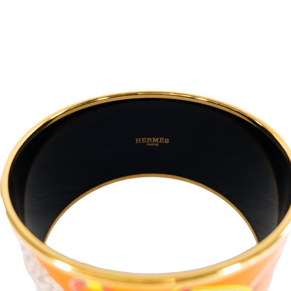 Hermes Extra-Wide Orange Printed Enamel Bangle