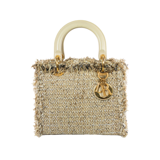 Dior Taupe Tweed Medium Lady Dior w Crystals