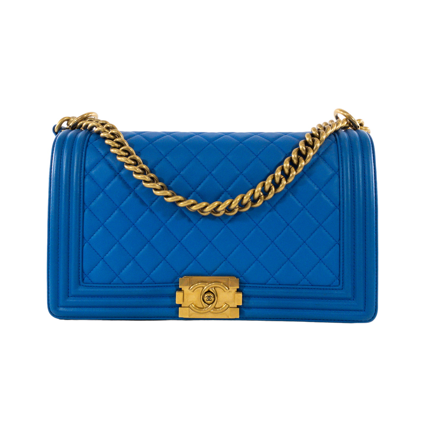 Chanel Blue Lambskin Large Boy Bag GHW