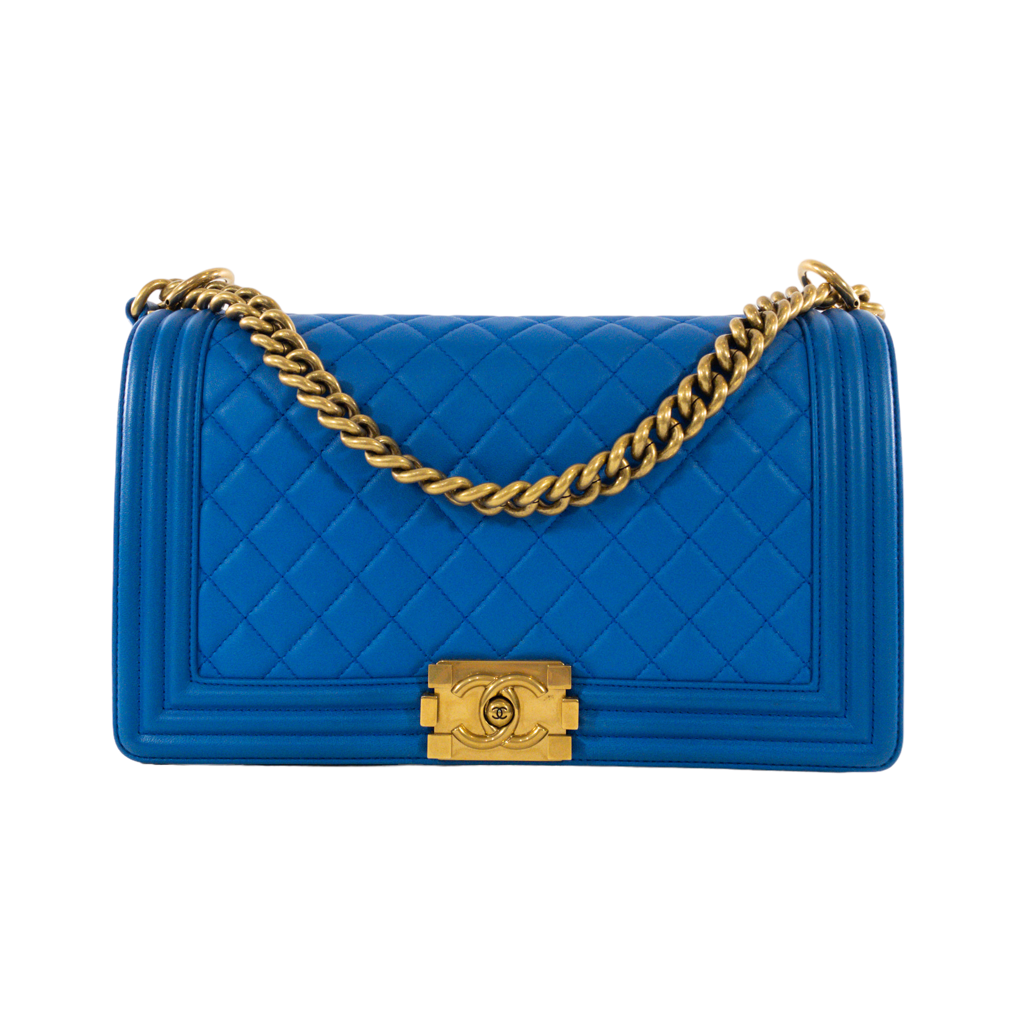 Chanel Blue Lambskin Large Boy Bag GHW