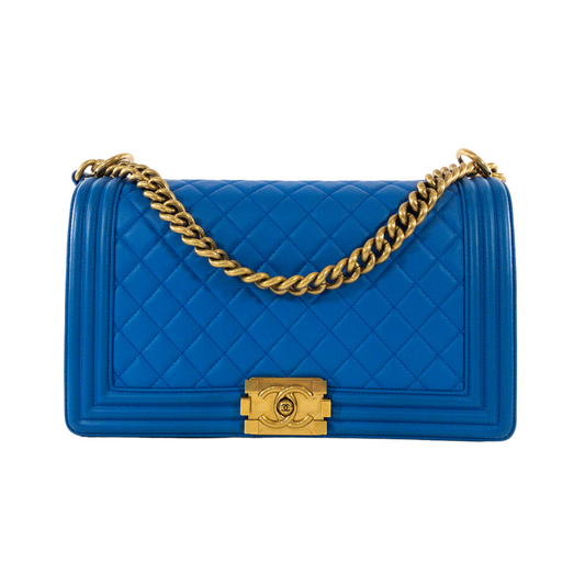 Chanel Blue Lambskin Large Boy Bag GHW