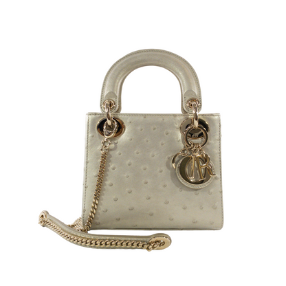 Dior Champagne Ostrich Mini Lady Dior GHW