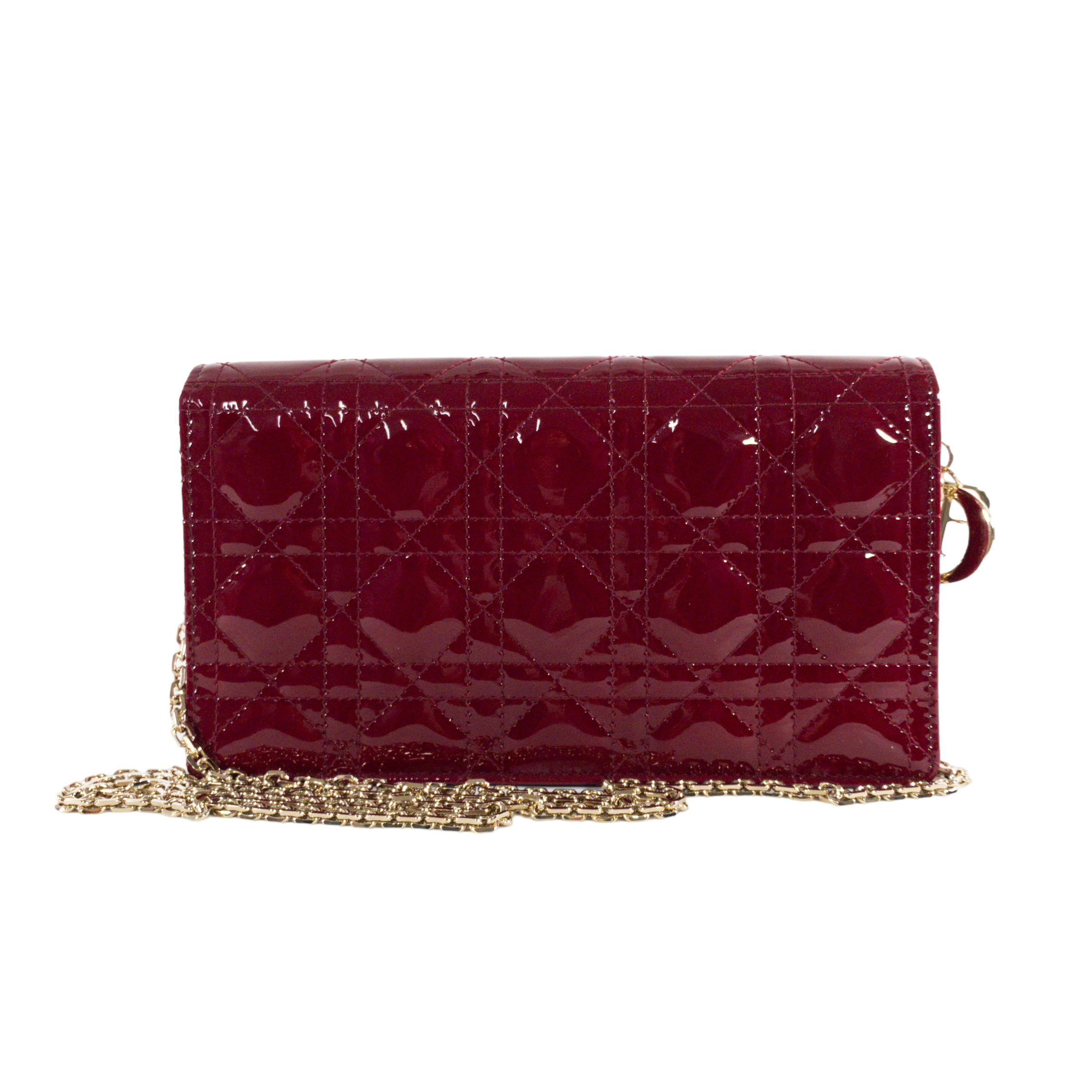 Dior Red Patent Lady Dior Chain Wallet