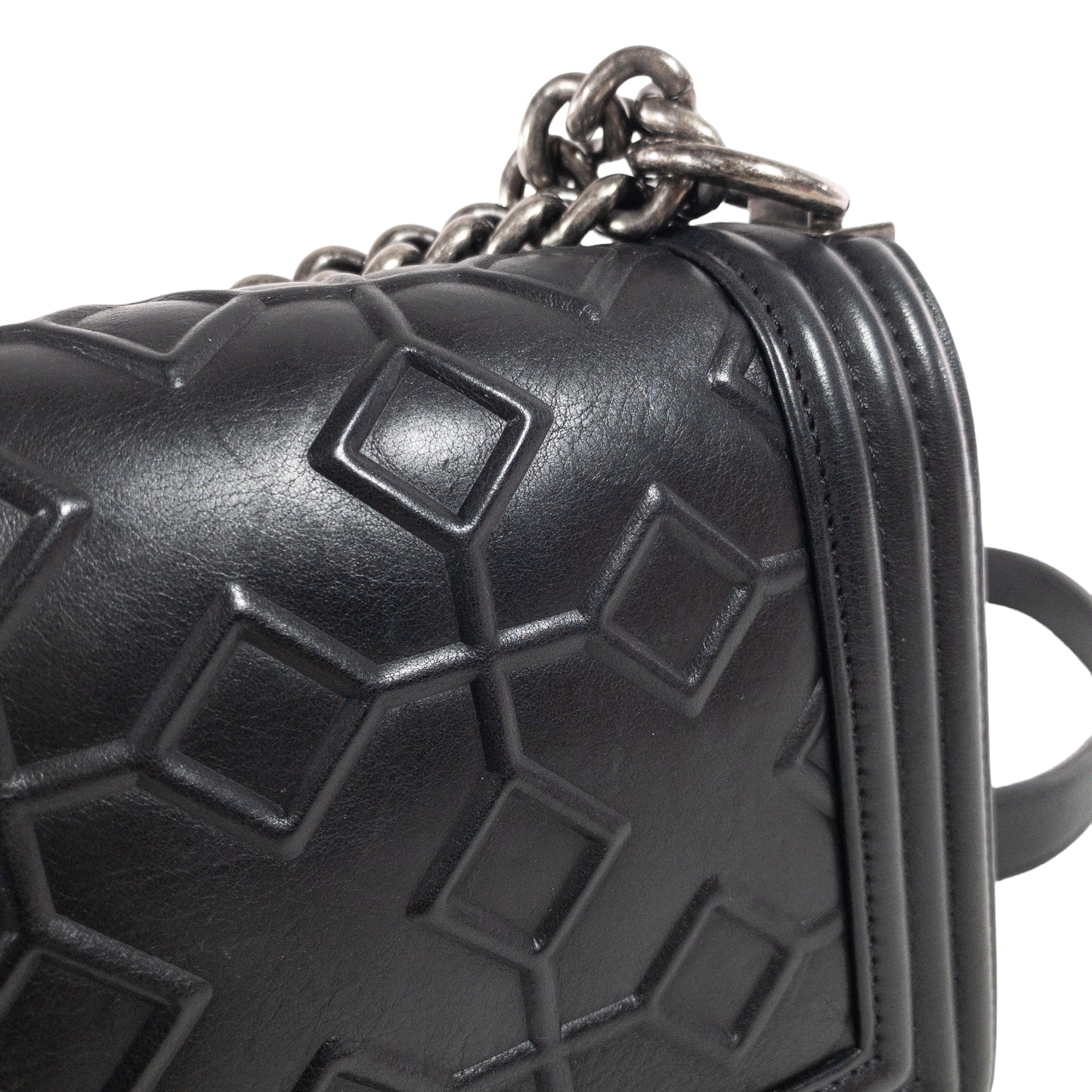 Chanel Black Arabesque Embossed Medium Boy Bag RHW