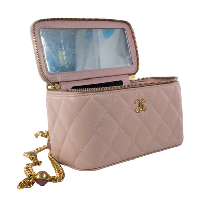 Chanel Pink Lambskin Vanity Case w/ Jeweled Chain