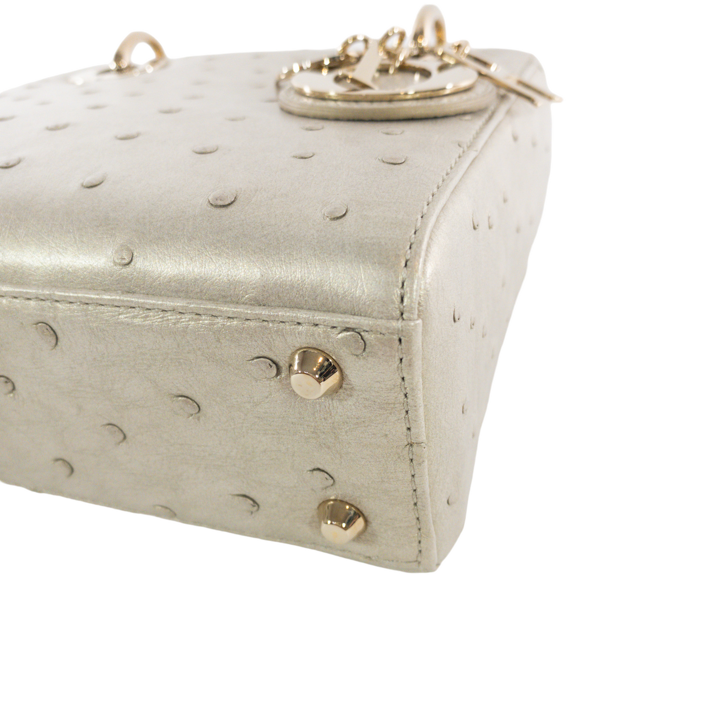 Dior Champagne Ostrich Mini Lady Dior GHW
