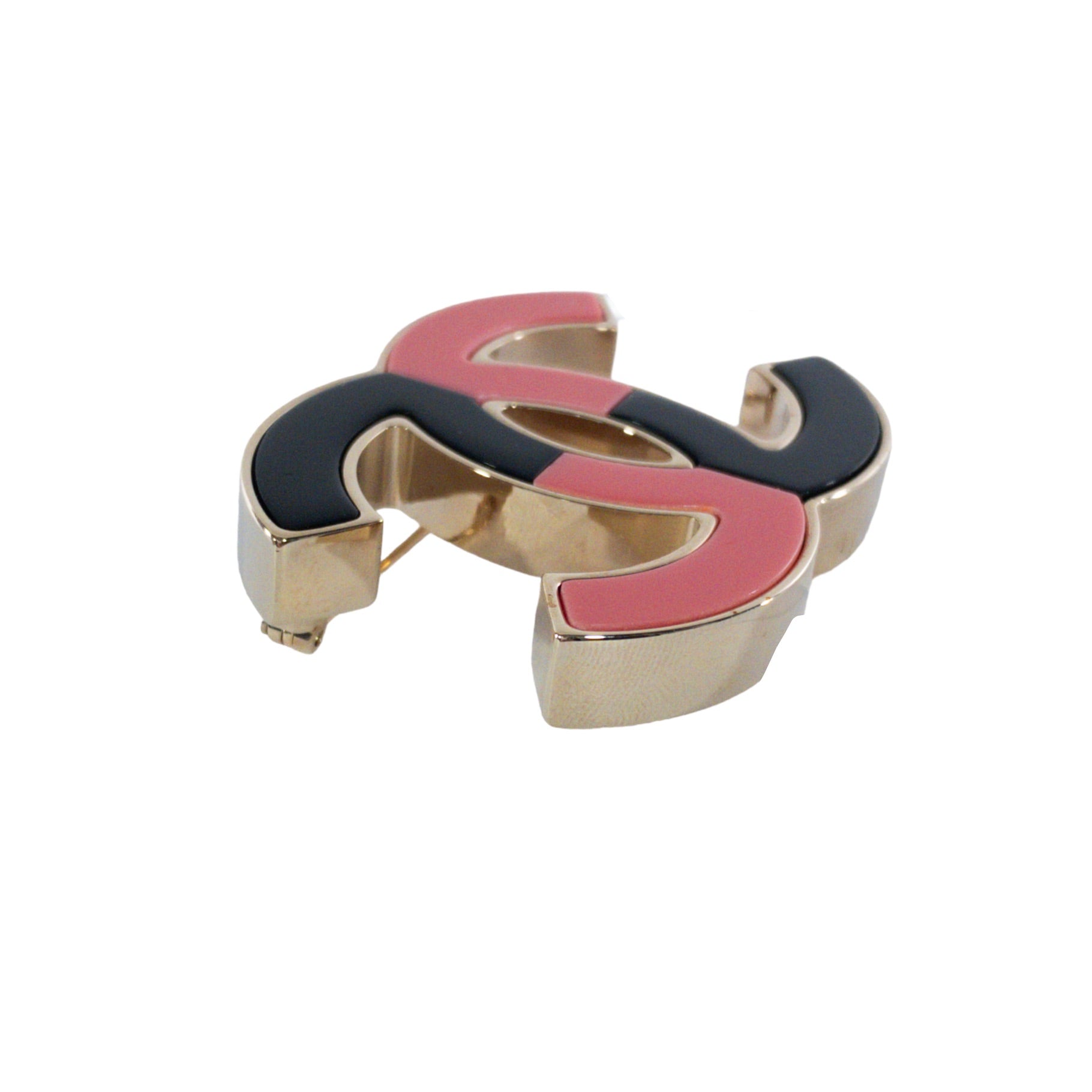 Chanel Pink and Black Enamel Brooch GHW