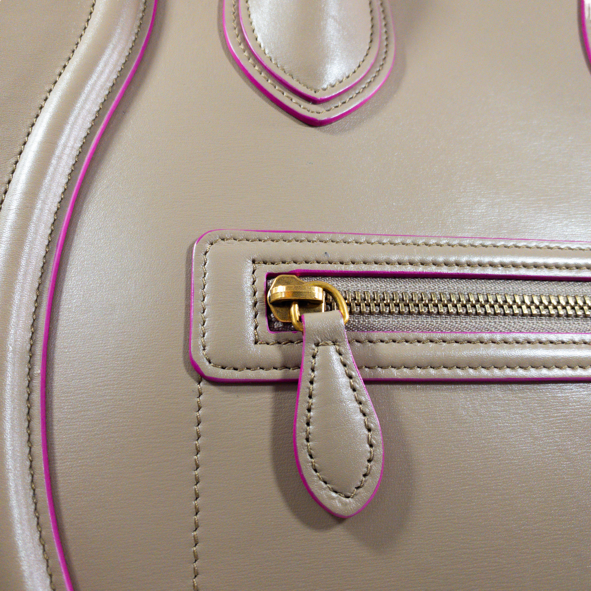 Celine Taupe Mini Luggage Tote w Pink Trim – Consign of the Times ™ Celine Taupe Mini Luggage Tote w Pink Trim – Consign of the Times ™
