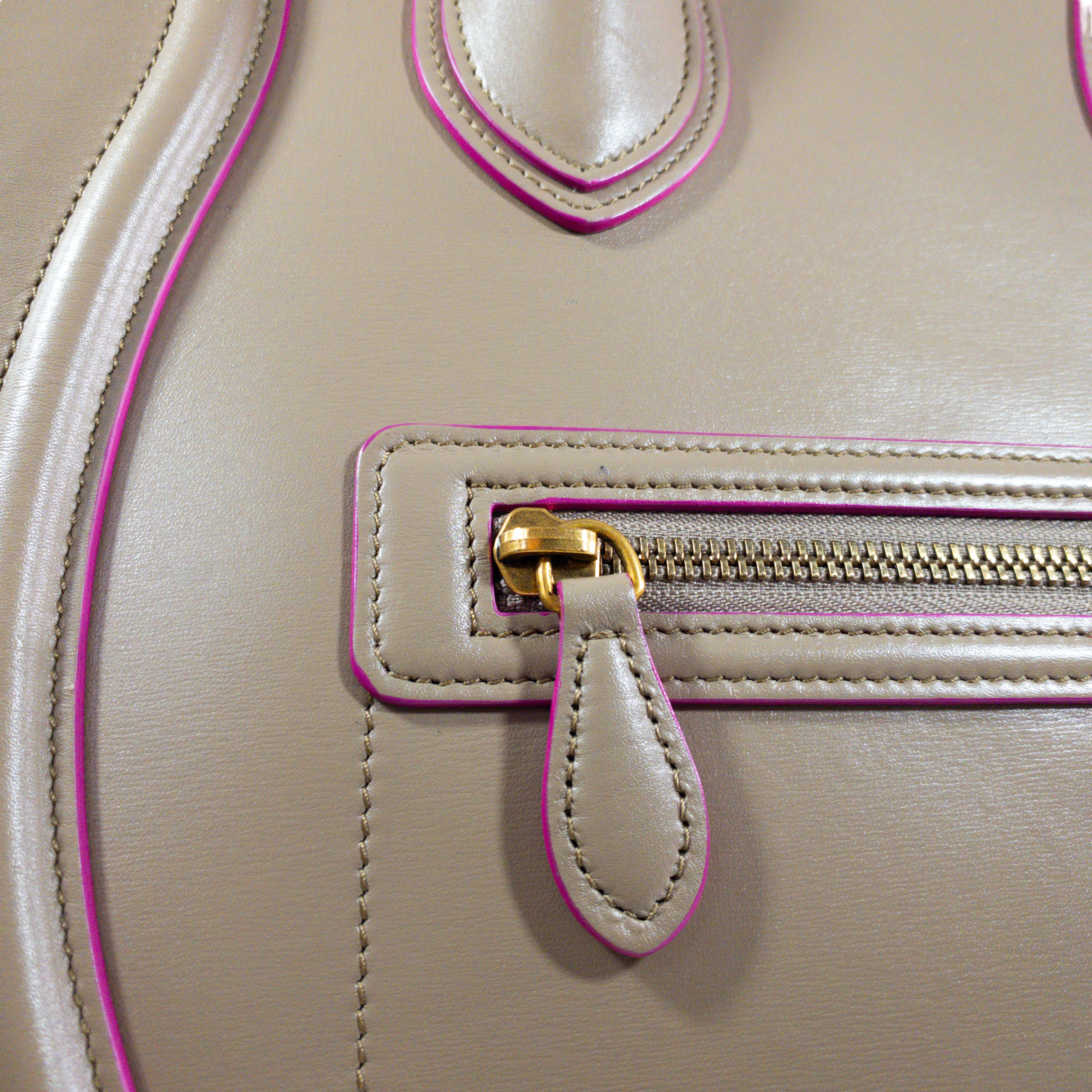 Celine Taupe  Mini Luggage Tote w Pink Trim