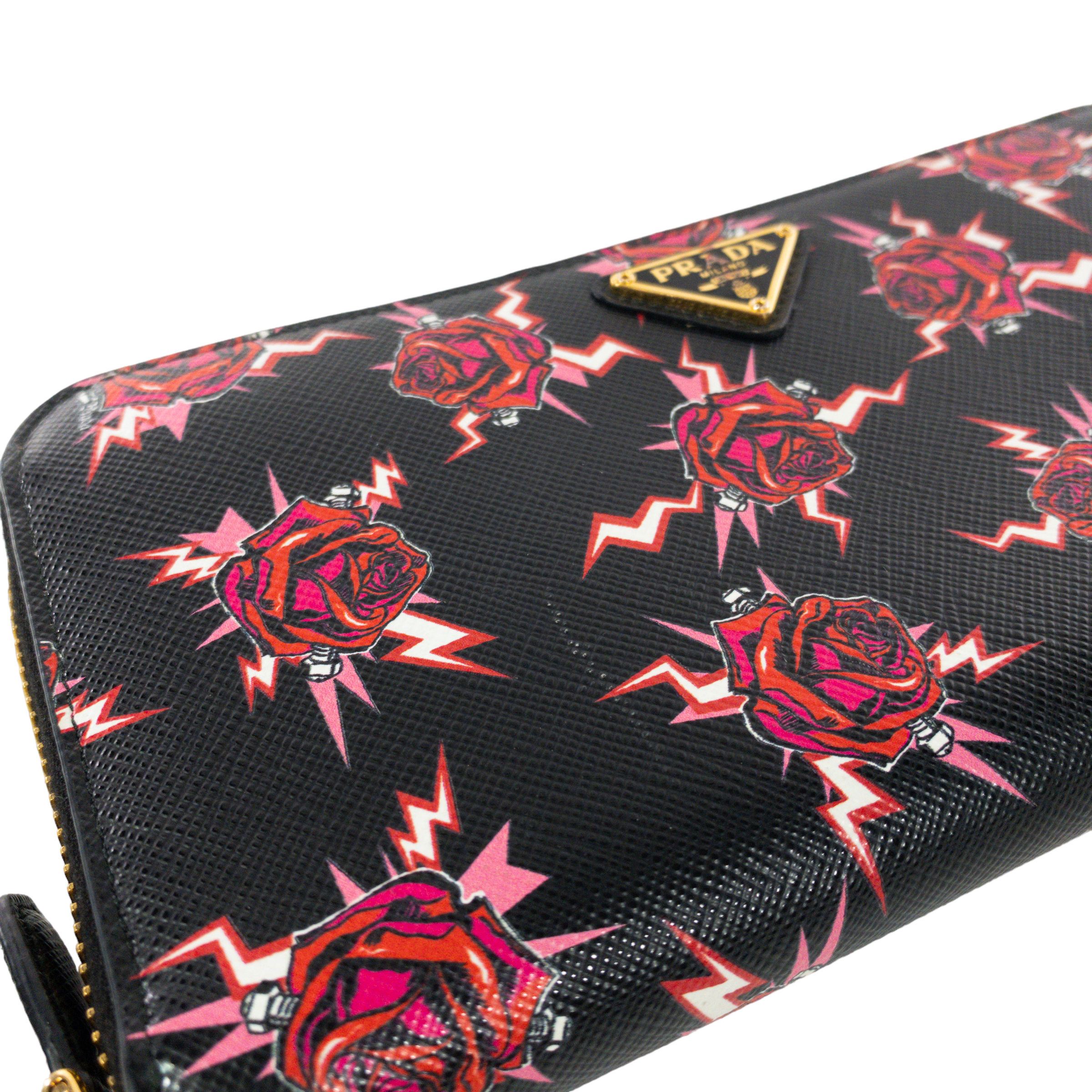 Prada Rose Printed Saffiano Wallet