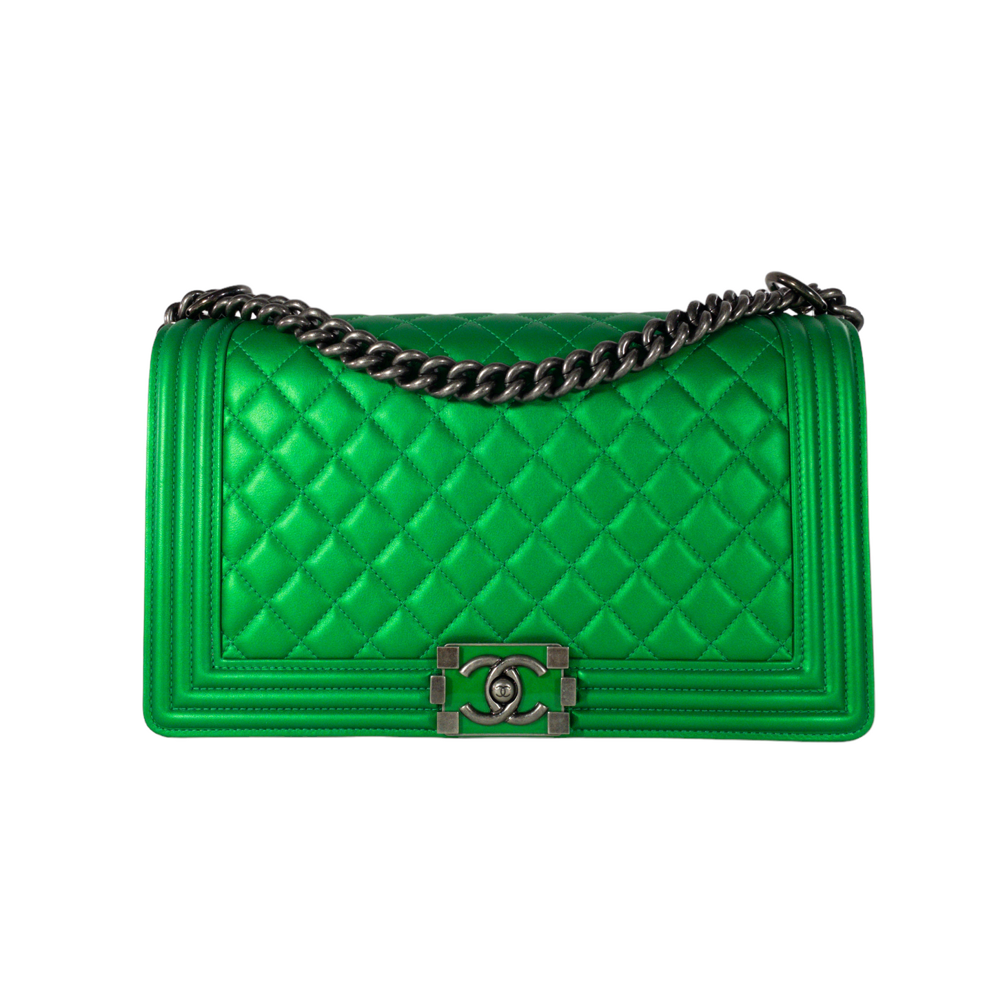 Chanel Metallic Green Large Boy Bag RHW