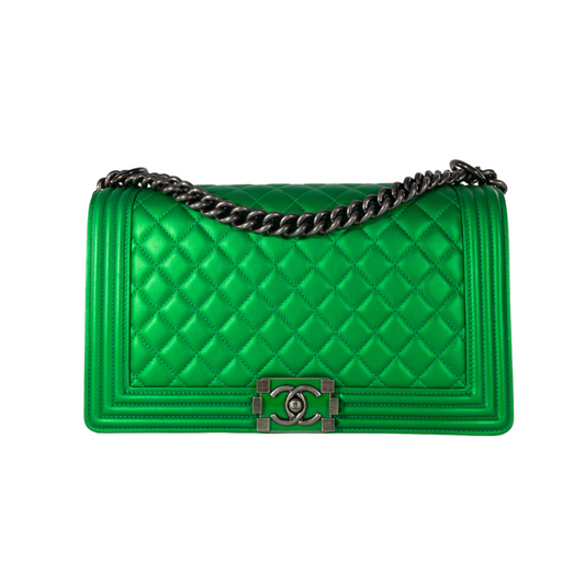 Chanel Metallic Green Large Boy Bag RHW