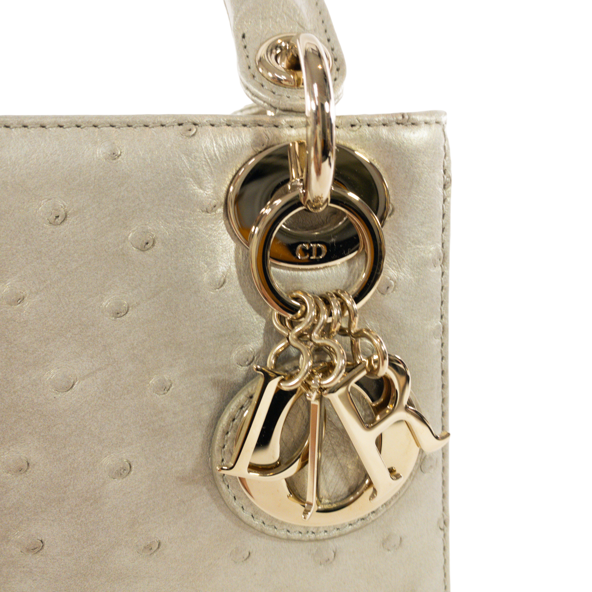 Dior Champagne Ostrich Mini Lady Dior GHW